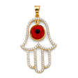 14K Two-Tone Gold CZ Hamsa Hand W/ Evil Eye Pendant