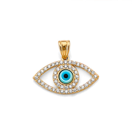 14K Yellow Gold Evil Eye Pendant on White Background