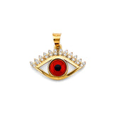 14K Yellow Gold Evil Eye with Lashes Pendant on White Background