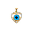 14K Two-Tone Gold Evil Eye Heart Pendant on White Background