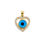 14K Two-Tone Gold Evil Eye Heart Pendant on White Background