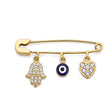 14K Yellow Gold Hamsa & Evil Eye Protection Pin Pendant on White Background