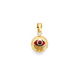14K Yellow Gold Round Enamel Evil Eye Pendant on White Background