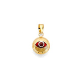14K Yellow Gold Round Enamel Evil Eye Pendant on White Background