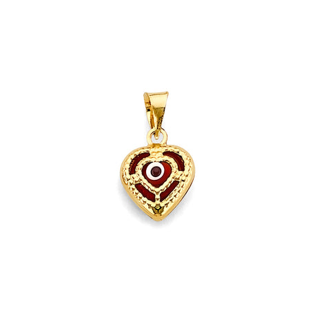 14K Yellow Gold Enamel Evil Eye Heart Pendant on White Background