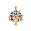 14K Yellow Gold Tree of Life Evil Eye Pendant on White Background