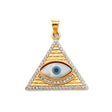 14K Two-Tone Gold Evil Eye Pyramid Pendant on White Background