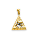 14K Two-Tone Gold Eye of Horus Pyramid Pendant on White Background