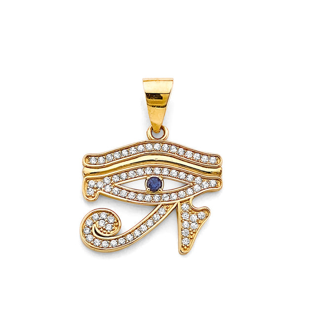 14K Two-Tone Gold Eye of Horus Pendant on White Background