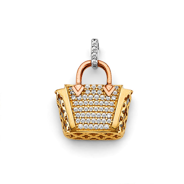 14K Tricolor Gold Pavé Handbag Pendant