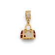14K Yellow Gold Red-Accent Bow Handbag Pendant