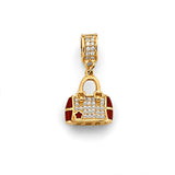 14K Yellow Gold Red-Accent Bow Handbag Pendant