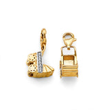 14K Two-Tone Gold Baby Carriage and Teddy Bear Charm