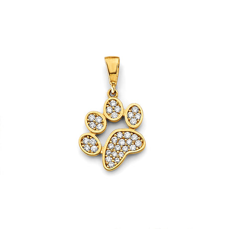 14K Yellow Gold Pavé Paw Print Pendant
