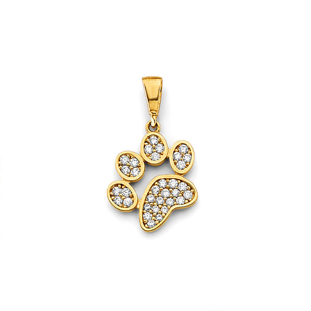 14K Yellow Gold Pavé Paw Print Pendant