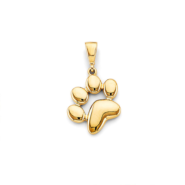 14K Yellow Gold Paw Print Pendant