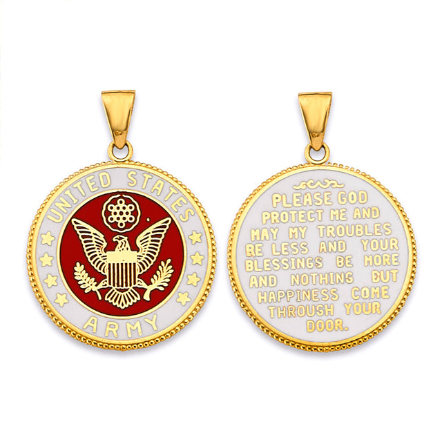14K Yellow Gold Double-Sided U.S. Army Emblem Pendant