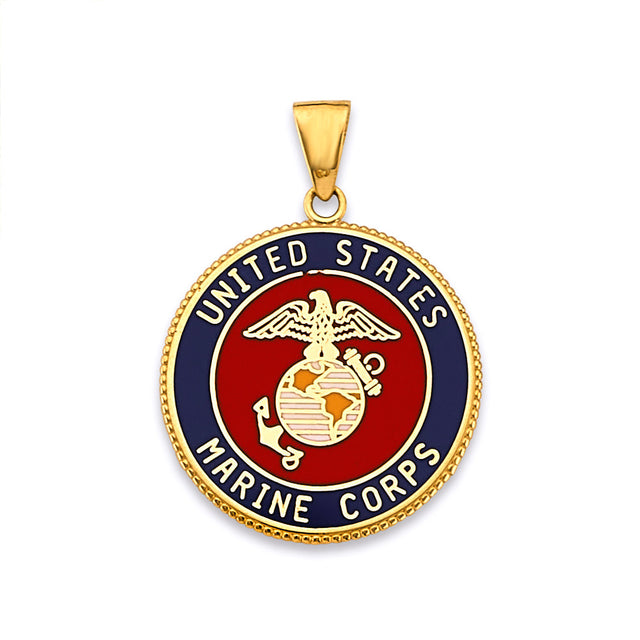 14K Yellow Gold US Marine Corps Pendant