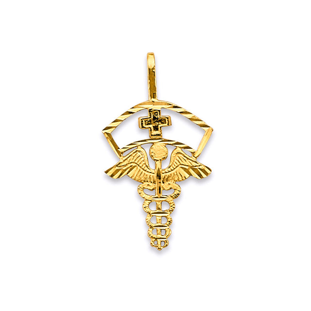 14K Yellow Gold Caduceus Medical Pendant