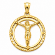 14K Yellow Gold Round Jesus Christ Body Pendant