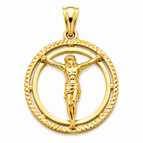 14K Yellow Gold Round Jesus Christ Body Pendant