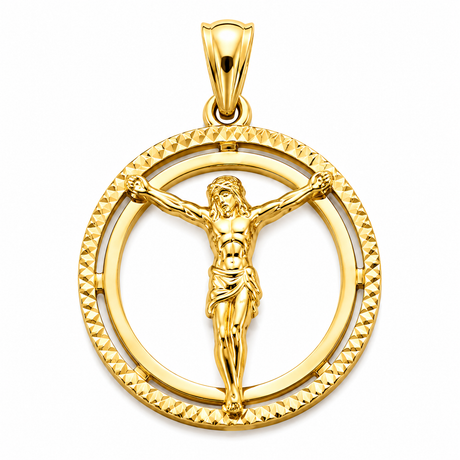 14K Yellow Gold Round Jesus Christ Body Pendant