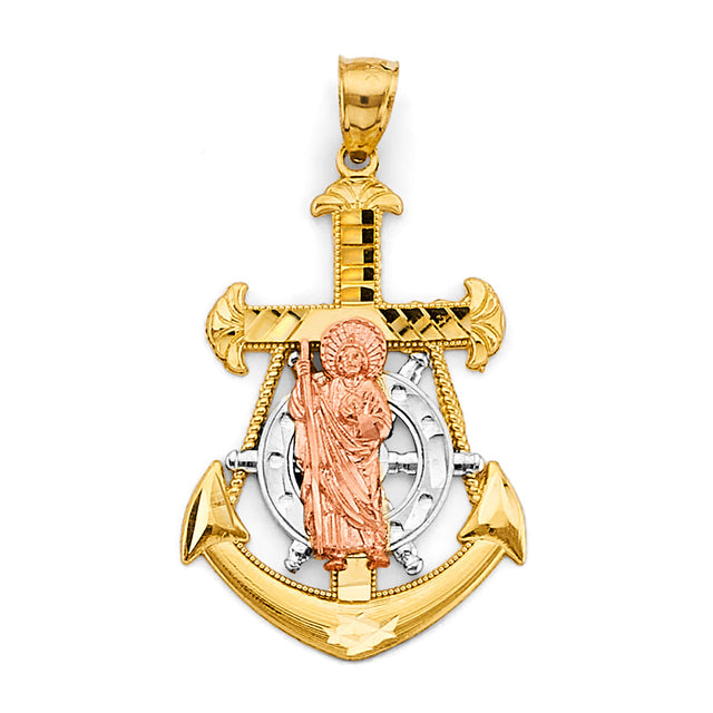 14K Two-Tone Gold Anchor St. Jude Thaddeus Pendant