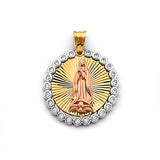 14K Tricolor Gold CZ Guadalupe Medal Pendant