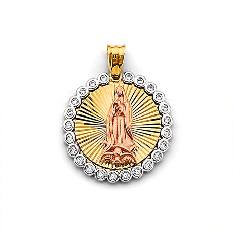 14K Tricolor Gold CZ Guadalupe Medal Pendant