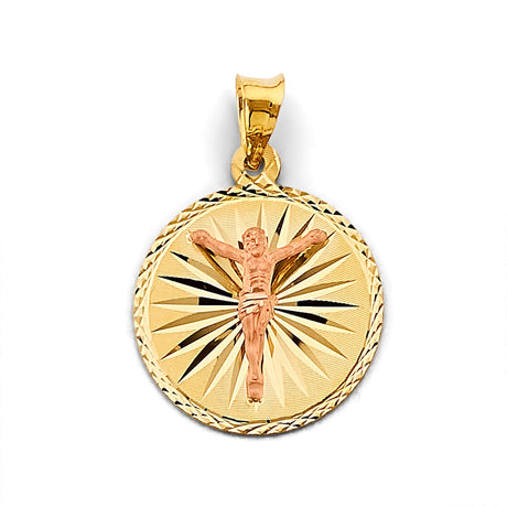 14K Two-Tone Gold Stamp Jesus Christ Pendant