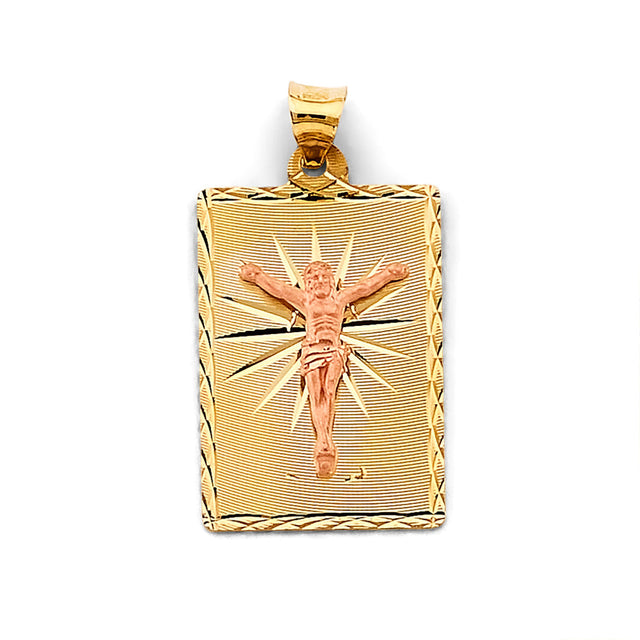 14K Two-Tone Gold Stamp Jesus Christ Pendant
