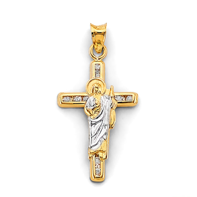 14K Two-Tone Gold Cross St. Jude Thaddeus Pendant
