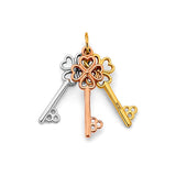 14K Tricolor Gold Clover Keys Pendant
