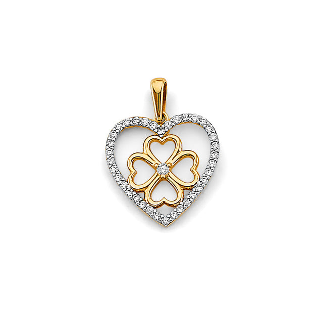 14K Two-Tone Gold Heart Flower Pendant