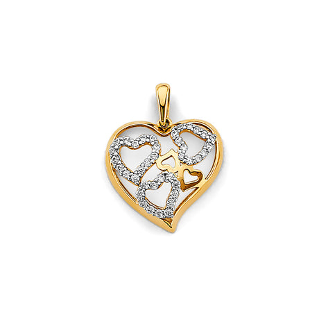 14K Two-Tone Gold Heart with Script and Hearts Pendant