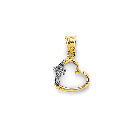 14K Two-Tone Gold Heart with Cross Pendant