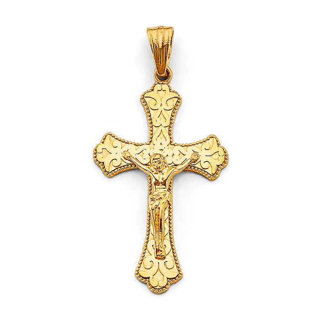 14K Yellow Gold Fancy Crucifix Cross Pendant