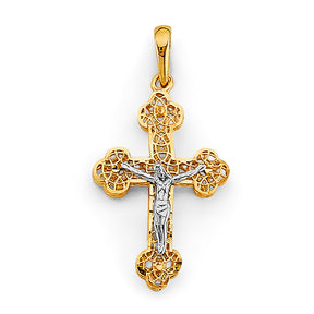 14K Two-Tone Gold Crucifix Cross Pendant