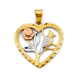 14K Tricolor Gold Bird Heart with Rose Pendant