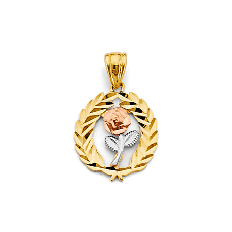 14K Tricolor Gold Rose Wreath Pendant
