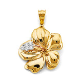 14K Tricolor Gold Large Hibiscus Flower Pendant
