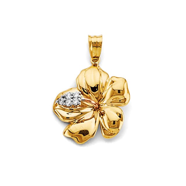 14K Tricolor Gold Petite Hibiscus Flower Pendant