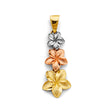 14K Tricolor Gold Triple Plumeria Flower Pendant
