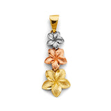 14K Tricolor Gold Triple Plumeria Flower Pendant