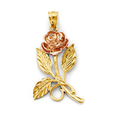 14K Two-Tone Gold Long-Stem Rose Pendant
