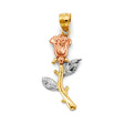 14K Tricolor Gold Long-Stem Rose Pendant