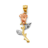 14K Tricolor Gold Long-Stem Rose Pendant