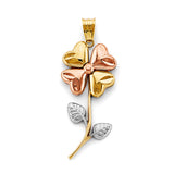 14K Tricolor Gold Rose on Stem Pendant