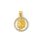 14K Yellow Gold Native American Chief Medallion Pendant
