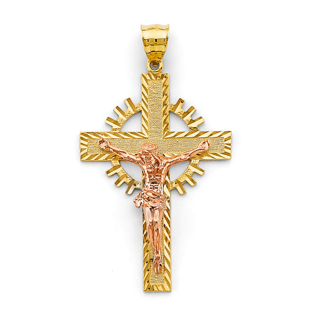 14K Two-Tone Gold Crucifix Cross Pendant